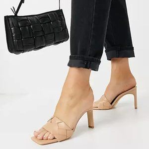 NEW Nude Square Toe Woven Heeled Mule Sandals, Size 7.5